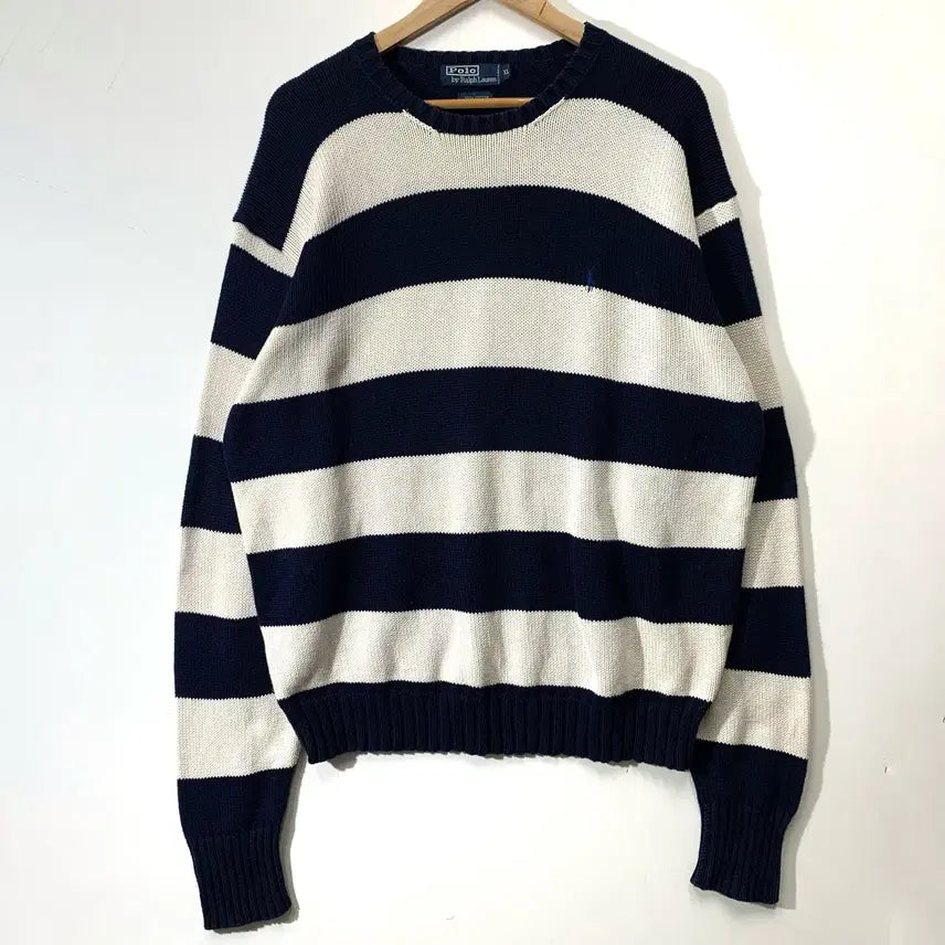 [BUNJANG] Polo Striped Cotton Knit Navy White / 폴로 단가라 네이비 화이트 코튼 니트