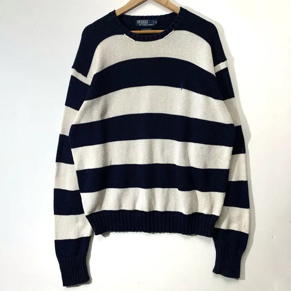 [BUNJANG] Polo Striped Cotton Knit Navy White / 폴로 단가라 네이비 화이트 코튼 니트