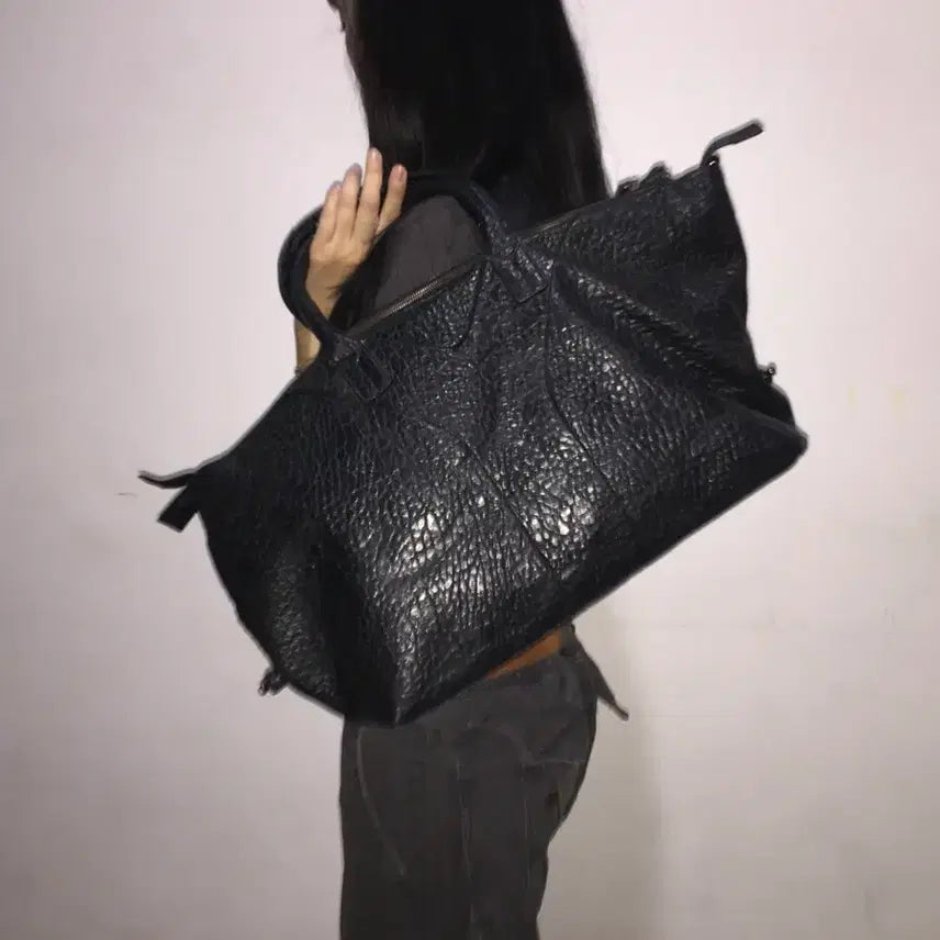 [BUNJANG] Vintage Black Grain Leather Big Bag / Vintage 빈티지 블랙 그레인 레더 빅백