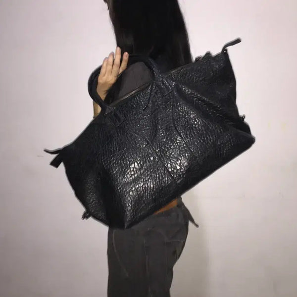[BUNJANG] Vintage Black Grain Leather Big Bag / Vintage 빈티지 블랙 그레인 레더 빅백