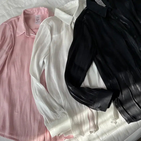 [BUNJANG] Silk Blouse Black/Pink / 실크 블라우스 블랙/핑크