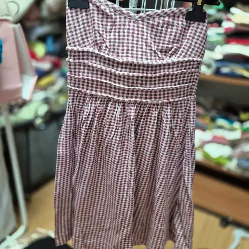 [BUNJANG] Imported Checkered Tube Top Mini Dress / 체크무늬 튜브탑 원피스 미국수입