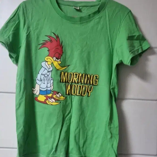 [BUNJANG] La Lambrara's Woody Woodpecker Short Sleeve T-Shirt Green S/M / 우디 우드페커 반팔티 그린S
