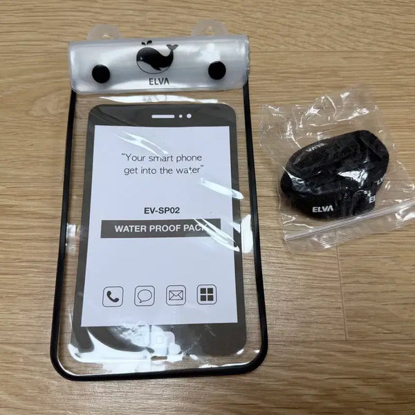 [BUNJANG] ELVA Waterproof Phone Pouch with Adjustable Strap (Sealed Black, Used Sky Blue) / 휴대폰 방수팩 (미개봉 2000, 중고 1000)