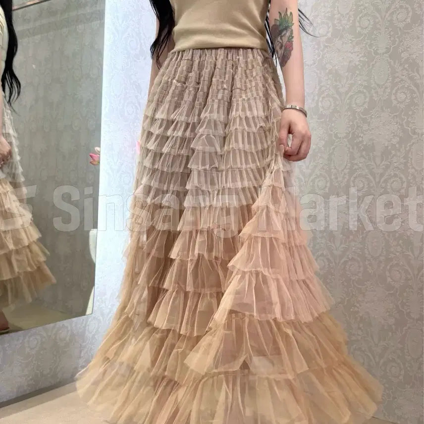 [BUNJANG] Ruffle Gradation Chiffon Pleated Long Skirt / [빠른발송] 러플 그라데이션 샤 스커트 플리츠 롱스커트 러플롱치마 하이퀄