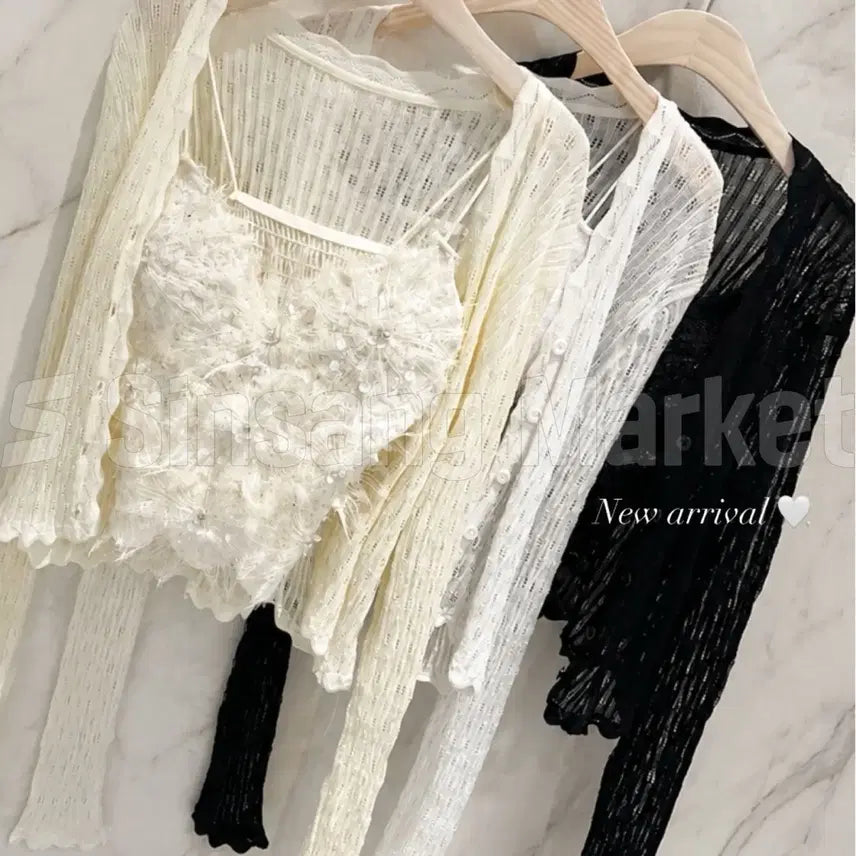 [BUNJANG] Flora Sleeveless Cardigan Set / [빠른발송] 거래처실사 플로라 나시가디건 set 불펌금지