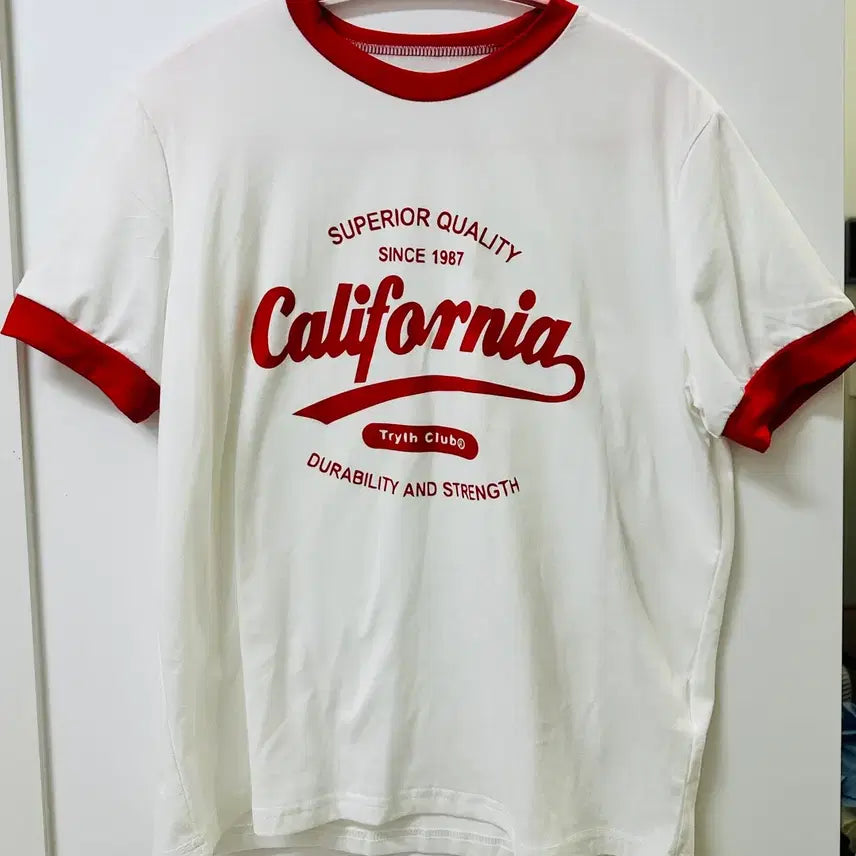[BUNJANG] California Lettering Ringer Short Sleeve T-Shirt / 캘리포니아 레터링 링거 반팔 티셔츠
