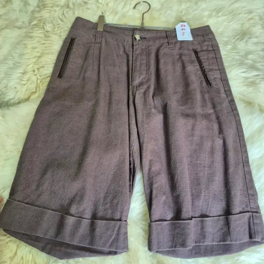 [BUNJANG] Brown Linen Roll-up Shorts Size 26 / 브라운 롤업 마 반바지26