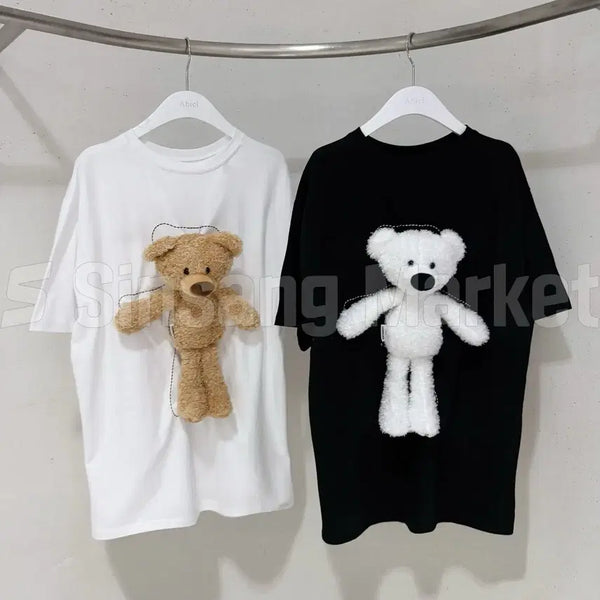 [BUNJANG] Abiel Teddy Bear T-Shirt with Embroidery / [빠른발송] 내수 테디베어 박스티 아비엘 핸들링자수 인형 탈부착 20수원