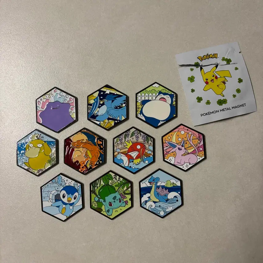 [BUNJANG] LOTTE Angel-in-us Krispy Kreme Pokémon Metal Magnet Set (10 Types) / (미사용) 한국 한정 롯데 엔젤리너스 크리스피크림 포켓몬스터 메탈 마그넷 10종 전제품