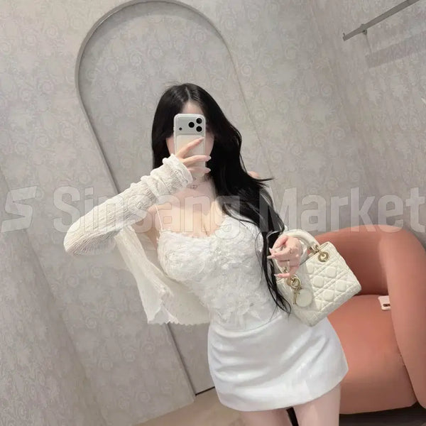 [BUNJANG] Flora Lace Sleeveless Cardigan Set Sequins Pearl Flower / [빠른발송] 플로라 레이스 나시가디건 set 시퀸펄 스팽글 플라워 나시