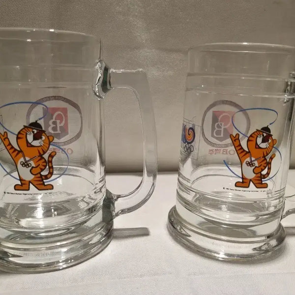 [BUNJANG] OB Beer 1988 Seoul Olympics Hodori Beer Glasses (Set of 2) / OB맥주 88올림픽 호돌이 맥주잔 2개