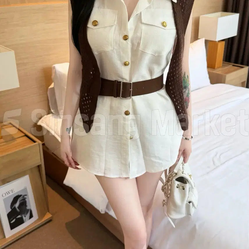 [BUNJANG] Julie Shawl Cape Three-Piece Set (Shirt, Shorts, Belt) / [빠른발송] 줄리 숄 케이프 쓰리피스 set 셔츠 반바지 벨트숄 세트 투