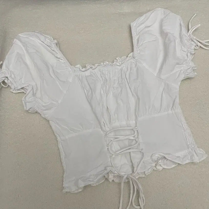 [BUNJANG] White Square Neck Puff Sleeve Top / 화이트 스퀘어넥 퍼프 탑