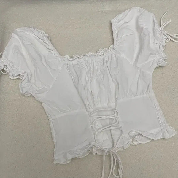 [BUNJANG] White Square Neck Puff Sleeve Top / 화이트 스퀘어넥 퍼프 탑