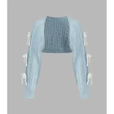 [BUNJANG] CIDER Bow Ribbon Knit Bolero Shrug / CIDER 샵사이다_보우 리본 니트 볼레로 슈러그- 라이트블루, 화이트