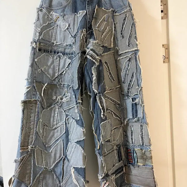 [BUNJANG] Wrangler x Levi's Rebuilt Patchwork Wide Denim Jeans / 랭글러x리바이스 리빌드 패치워크 와이드 데님 청바지 30인치