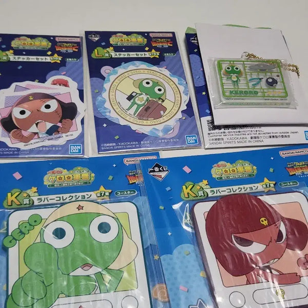 [BUNJANG] Keroro Gunso Lucky Draw Rubber Charm Sticker Acrylic Keyring Bundle Set / 일괄5개)개구리 중사 케로로 K상,L상,J상 하위상 러버참 스티커 아크릴 키링 제일복권 쿠지