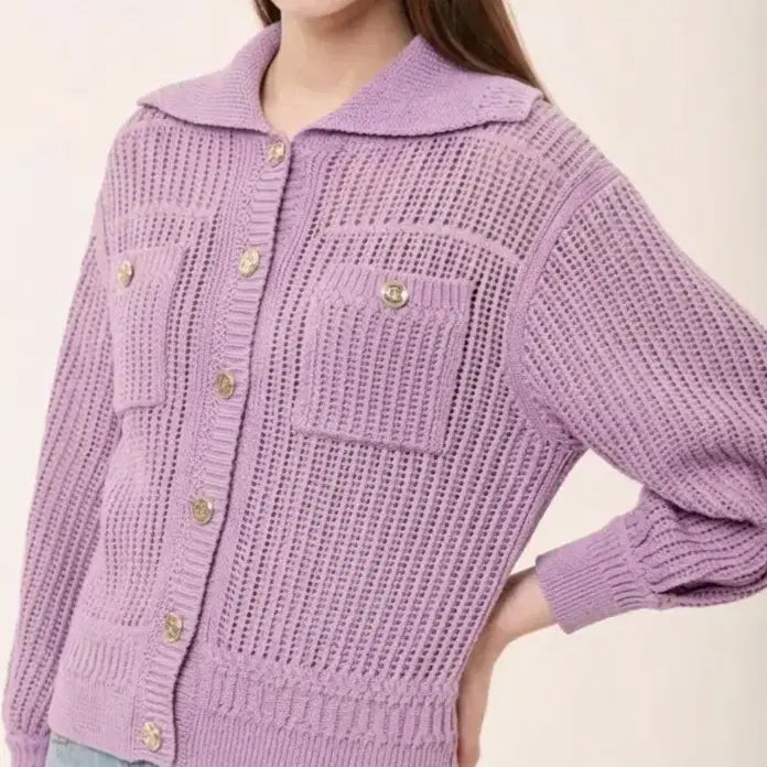 [BUNJANG] TIME 22' Crochet Knit Cardigan Lavender / 22년 타임 크로셰 니트 가디건 한서
