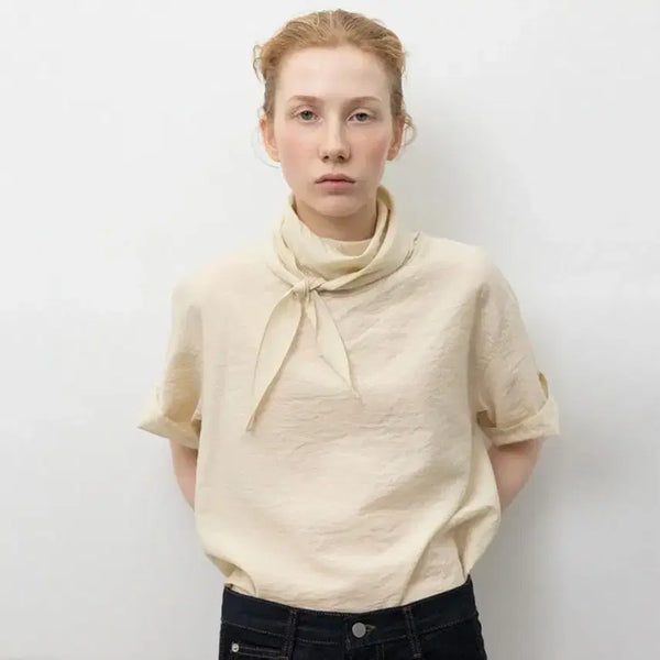[BUNJANG] Lace Scarf Texture Short Sleeve Blouse / 레이스 스카프 텍스처 반팔 블라우스