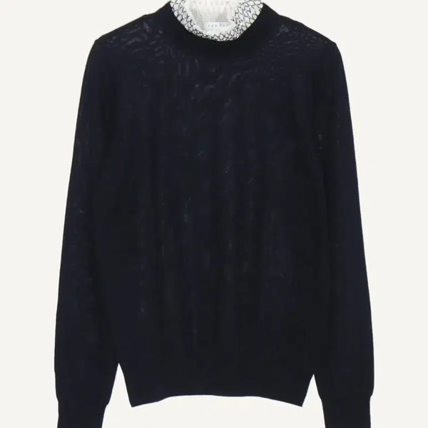 [BUNJANG] Sandro Lace Collar Sweater Navy / 산드로 레이스 칼라 스웨터 네이비