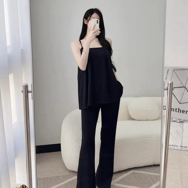 [BUNJANG] Black Tank Top and Flare Pants Set / (새상품) 블랙 나시 팬츠 세트 수입의류