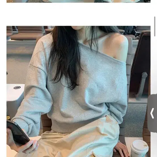 [BUNJANG] Fiantz One Shoulder Sweatshirt Grey / 피안츠 원숄더 맨투맨 그레이