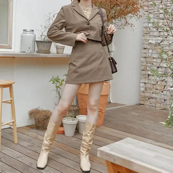[BUNJANG] Common Unique Beige Crop Jacket & Skirt Set / 커먼유니크 셋업 세트 베이지색 크롭 자켓 스커트