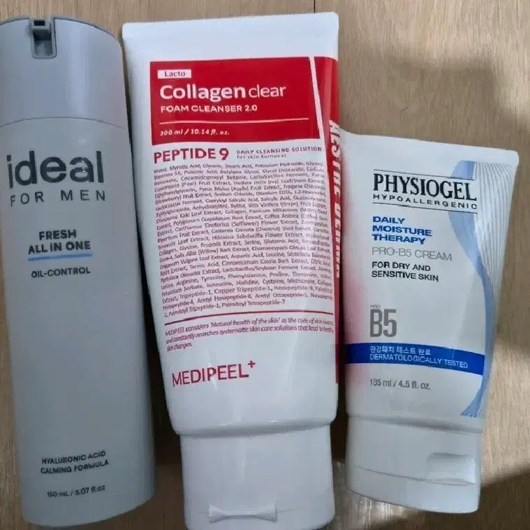 [BUNJANG] Ideal For Men All-in-One, Medi-peel Collagen Cleanser, Physiogel DMT Cream Bundle Set / (일괄) 남성화장품 아이디얼포맨 올인원, 메디필 콜라겐 클렌저, 피지오겔 DMT 크림