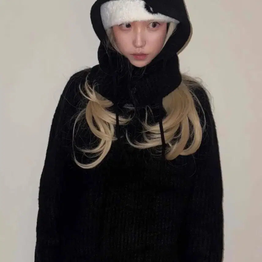 [BUNJANG] Knit Balaclava Set Black / 포근 니트 & 바라클라바 세트 블랙