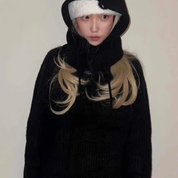 [BUNJANG] Knit Balaclava Set Black / 포근 니트 & 바라클라바 세트 블랙