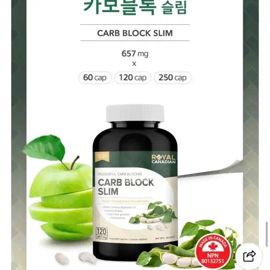 [BUNJANG] Royal Canadian Carb Block Slim 120 Capsules / 로얄캐네디언 카보블록 슬림 120캡슐