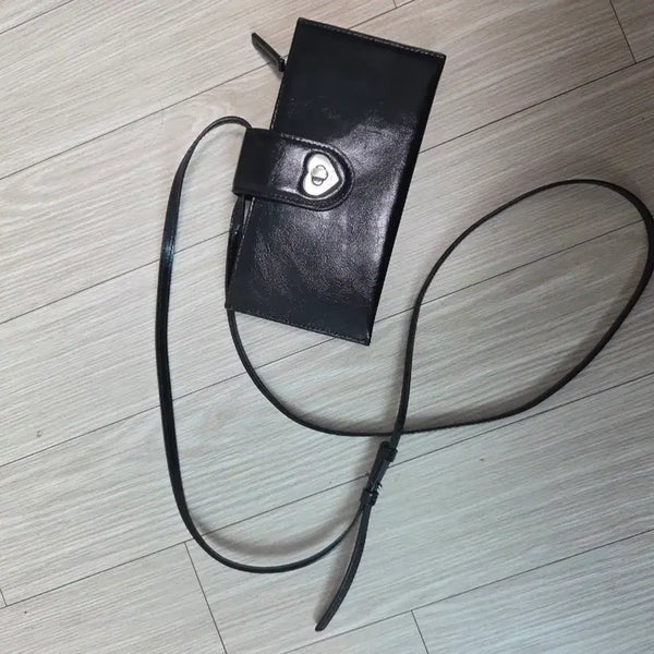 [BUNJANG] Black Leather Crossbody Bag / 검정 가죽 크로스백