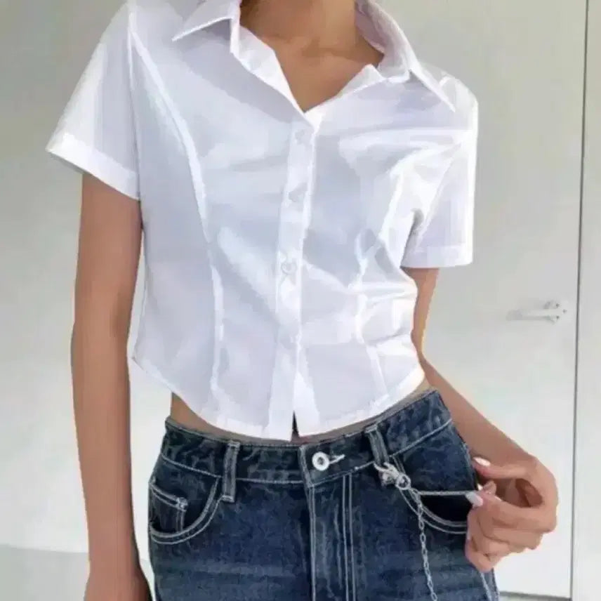 [BUNJANG] Black Up Sharken Basic Short Sleeve Shirt White S / 블랙업 샤큰 베이직 반팔셔츠 화이트 S