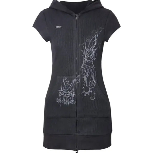 [BUNJANG] Hug Your Skin Charcoal Long Hooded Zip-Up Dress / 허그유어스킨 롱후드집업 챠콜