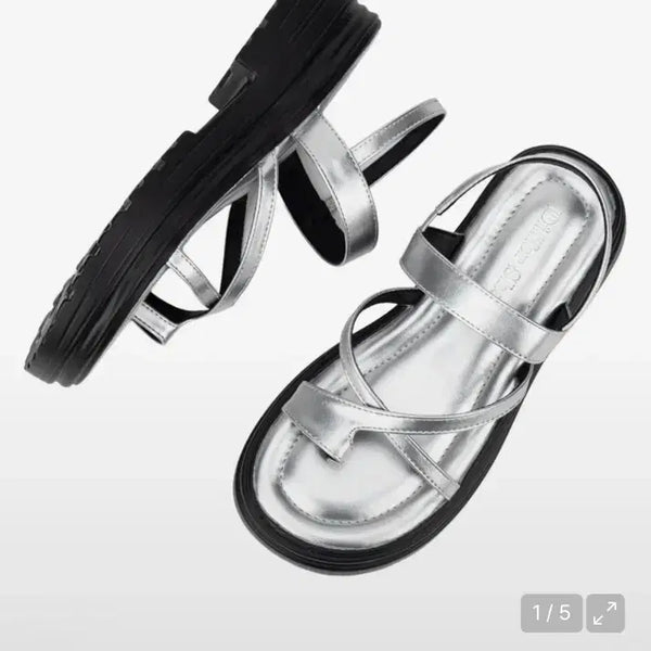 [BUNJANG] Deeperu Aren 5CM Silver Strap Sandals / 디퍼슈 아렌 샌들 5CM 실버