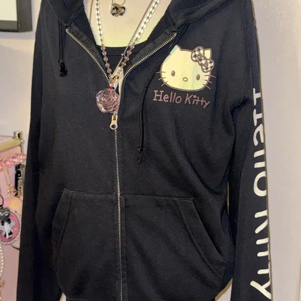 [BUNJANG] Vintage Hello Kitty Classic Hoodie Zip-up / 빈티지 헬로키티 고전 후드집업 키티 산리오고전 오네갸루 핀터레스트