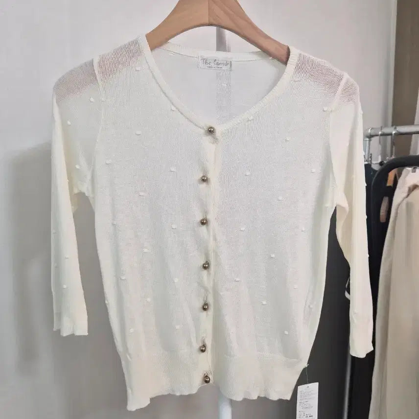 [BUNJANG] Ivory Gold Button Knit Cardigan / [새상품]여름 니트가디건 아이보리 금장콩단추