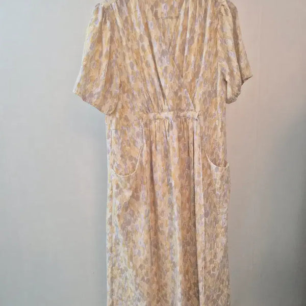 [BUNJANG] Light Yellow Pattern Shirring Pocket Long Dress / 연노랑 패턴 셔링 포켓 롱원피스