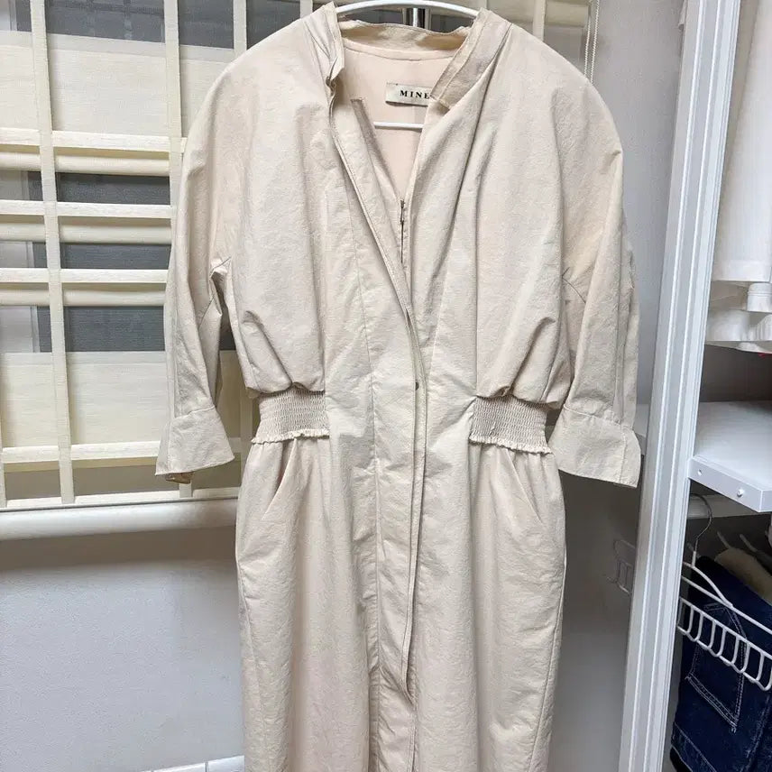 [BUNJANG] Mine Collection Beige Chiffon Banding 7-Sleeve Dress / 한섬 마인 원피스