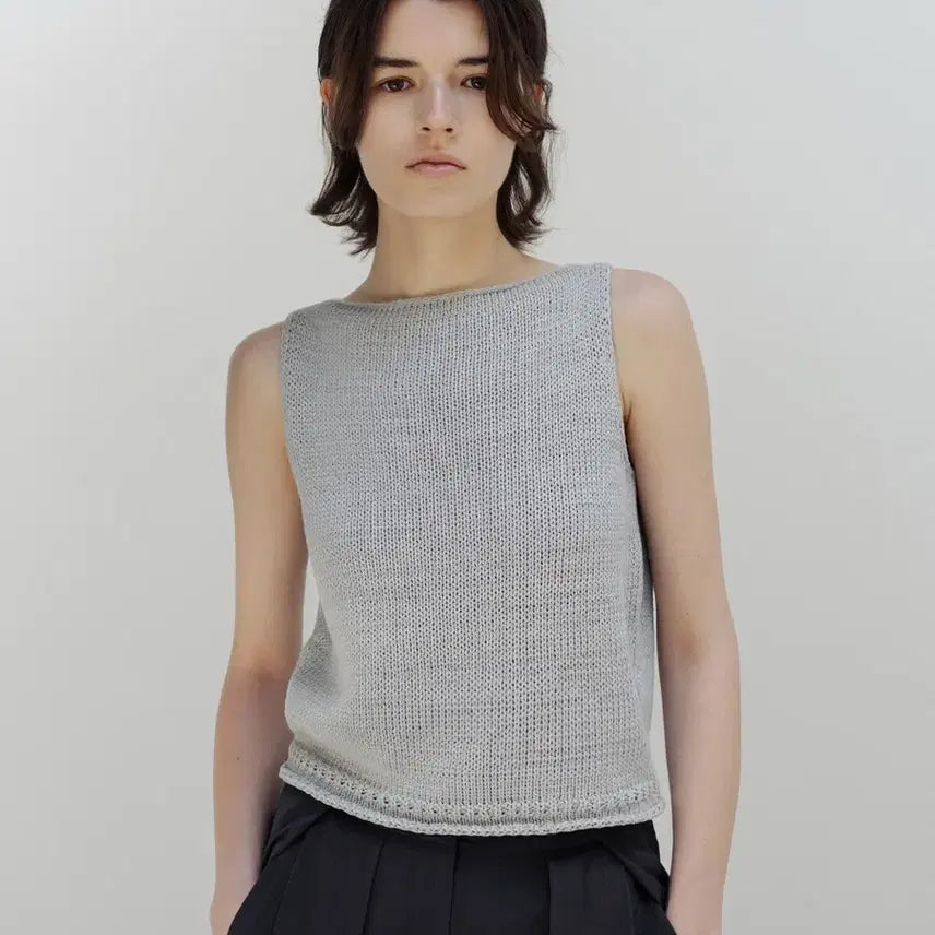 [BUNJANG] MoiA Boatneck Cotton Knit Top Pale Blue / [F]모이아 보트넥 코튼 니트 탑 페일블루
