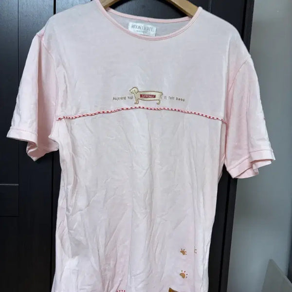 [BUNJANG] Japanese Vintage Mori Girl/Kitsch Style Pink Short Sleeve T-Shirt with Dog Print / 일본빈티지 모리걸 키치 핑크 반팔티 강아지 프린팅