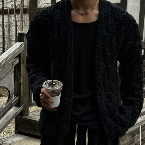 [BUNJANG] Black Oversized Heavy Cardigan / L / 블랙 ) 논카라 오버핏 헤비 가디건