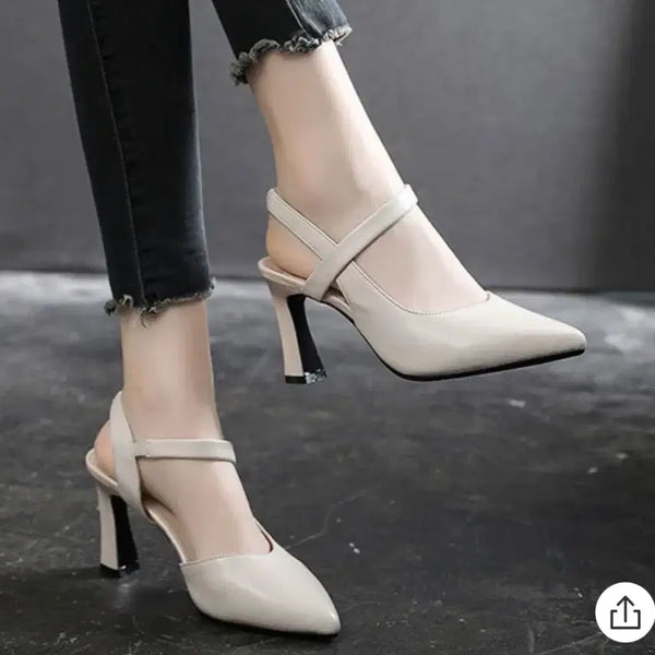 [BUNJANG] Beige Stiletto Pumps with Ankle Strap - 225mm / 구두 225mmㅡ굽6센티