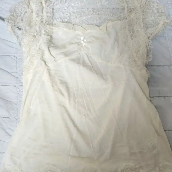 [BUNJANG] Kara Hana Vintage Mori Girl Integrated Lace Top / 카라하나 빈티지 모리걸 일체형 레이스 상의