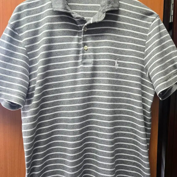 [BUNJANG] Polo Ralph Lauren Striped Short-Sleeve Polo Shirt / 폴로 랄프로렌 스트라이프 반팔 카라티 셔츠 그레이