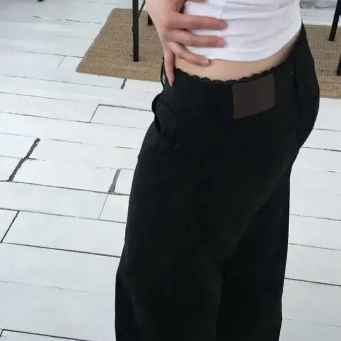 [BUNJANG] Lace Layered Straight Cotton Pants / 레이스 레이어드 스트레이트 코튼팬츠