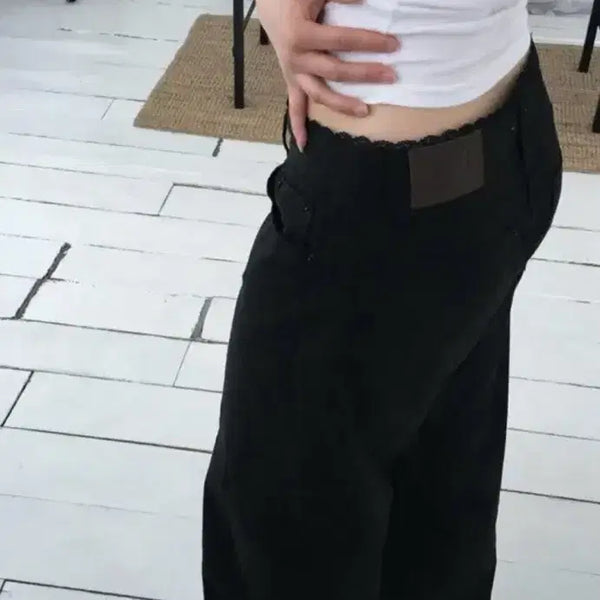 [BUNJANG] Lace Layered Straight Cotton Pants / 레이스 레이어드 스트레이트 코튼팬츠