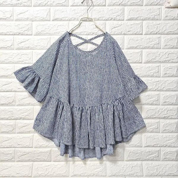 [BUNJANG] Striped Ruffle T-Shirt / 스트라이프 프릴 티셧