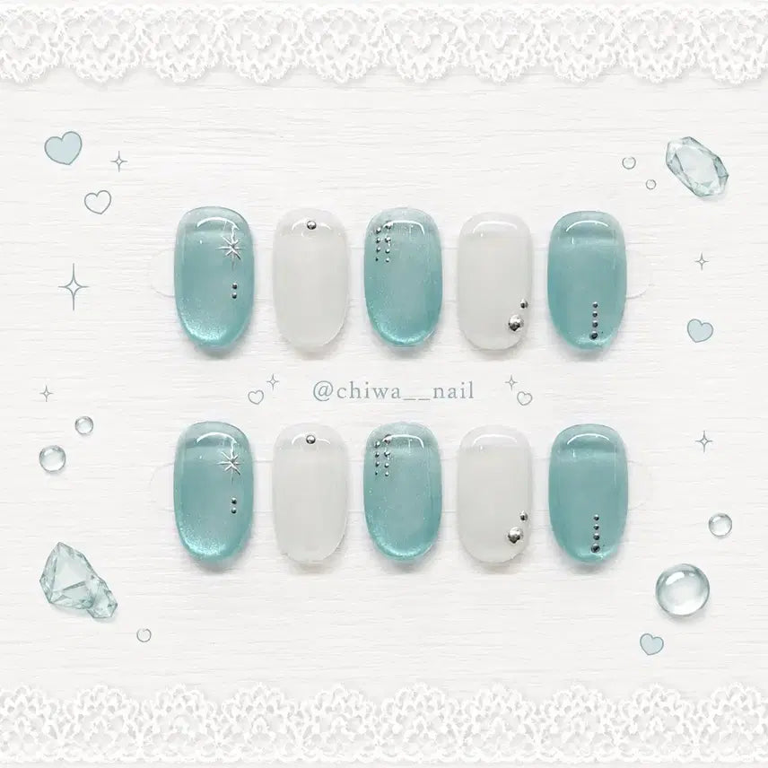 [BUNJANG] Custom Order Pure Mint Magnet Gel Handmade Nail Tips / 주문제작 퓨어 민트 자석젤 수제네일팁